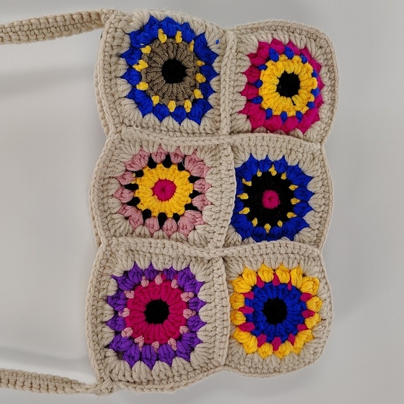 None Handbags - Granny Square crichet zip top crossbody bag purse multicolor